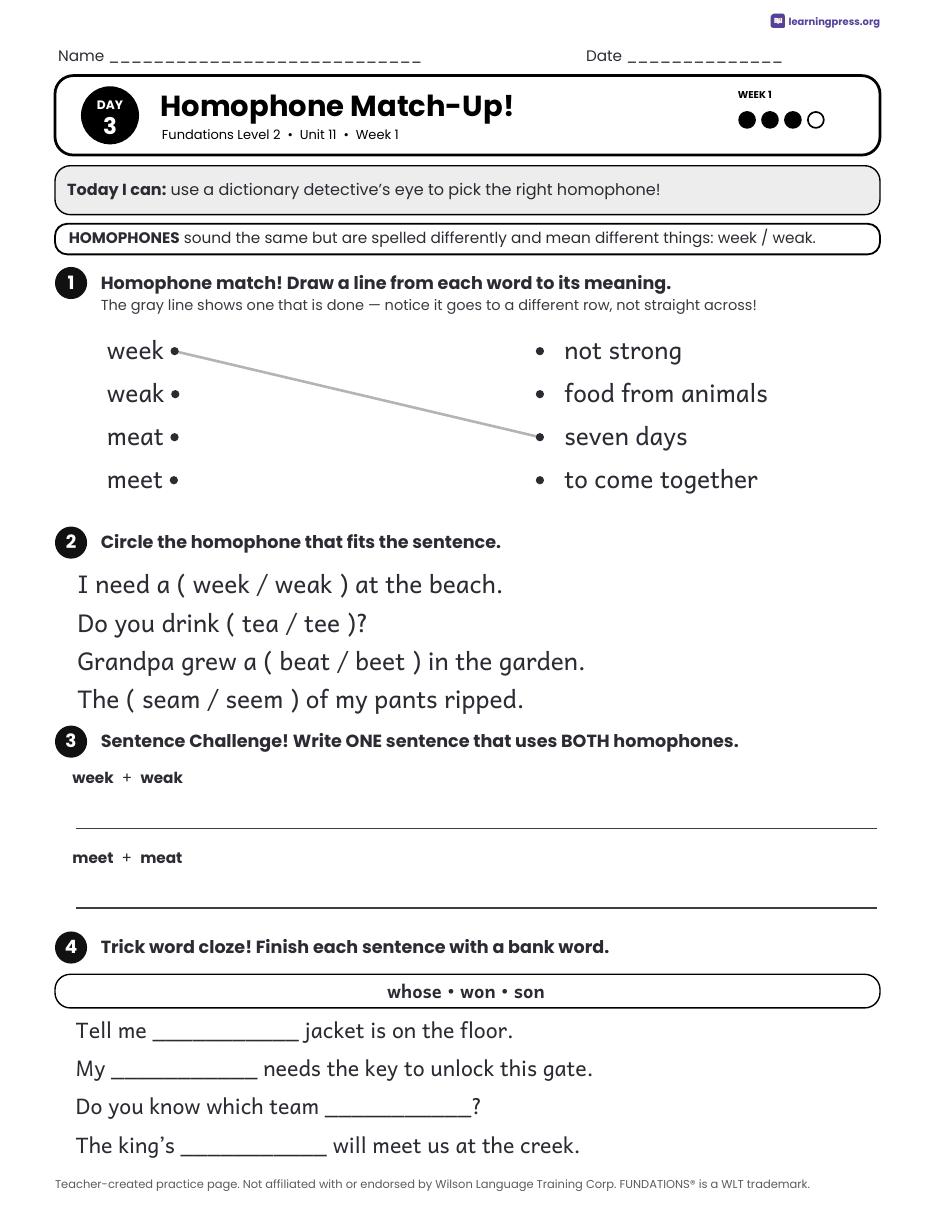 Preview page 3 of Fundations Level 2 Unit 11 Daily Lesson Work Pages