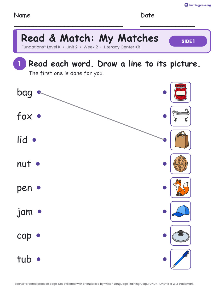 Preview page 3 of Fundations Level K Unit 2 Week 2 Literacy Center Kit