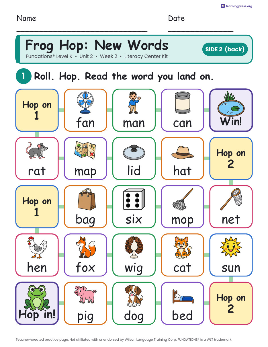 Preview page 4 of Fundations Level K Unit 2 Week 2 Literacy Center Kit