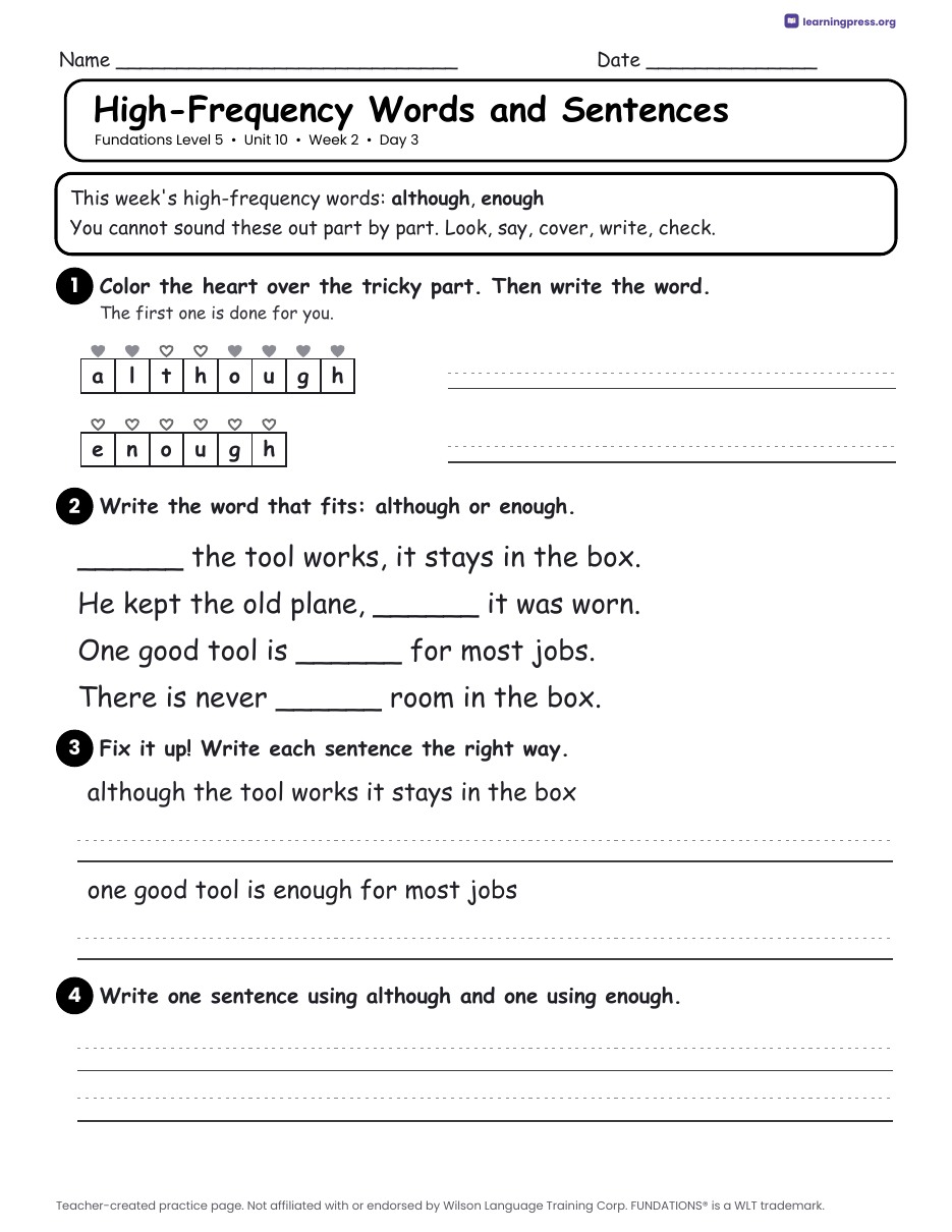 Preview page 4 of Fundations Level 5 Unit 10 Daily Lesson Work Pages
