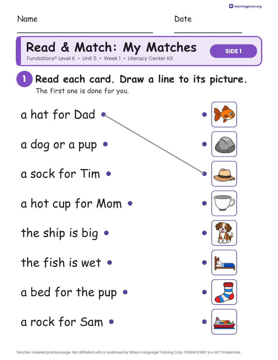 Preview page 3 of Fundations Level K Unit 5 Week 1 Literacy Center Kit