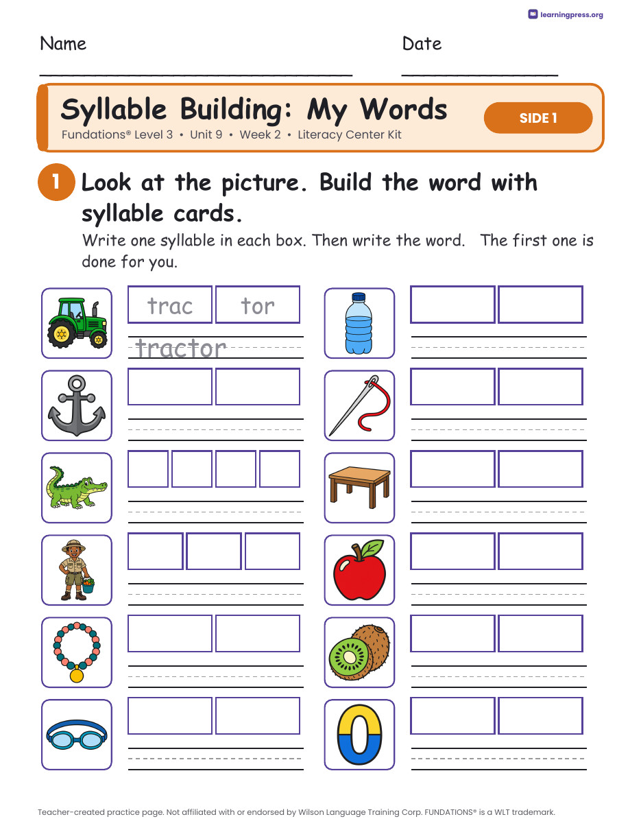 Preview page 2 of Fundations Level 3 Unit 9 Week 2 Literacy Center Kit