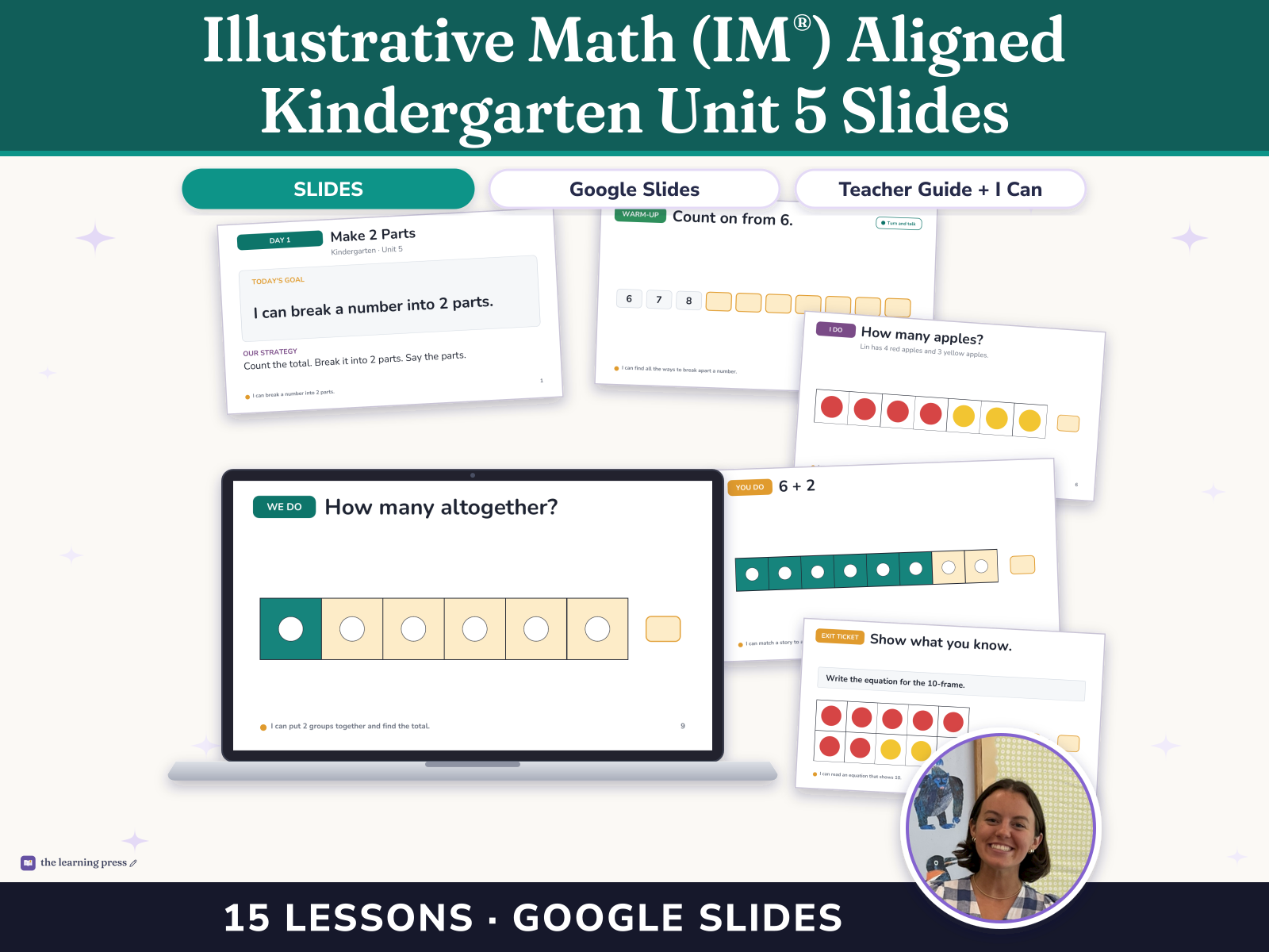 Preview page 1 of Illustrative Math (IM®) Aligned Kindergarten Unit 5 Slides: Composing and Decomposing Numbers to 10