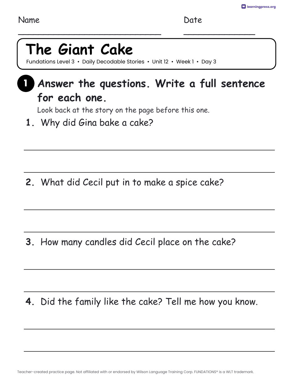 Preview page 2 of Fundations Level 3 Unit 12 Daily Decodable Stories