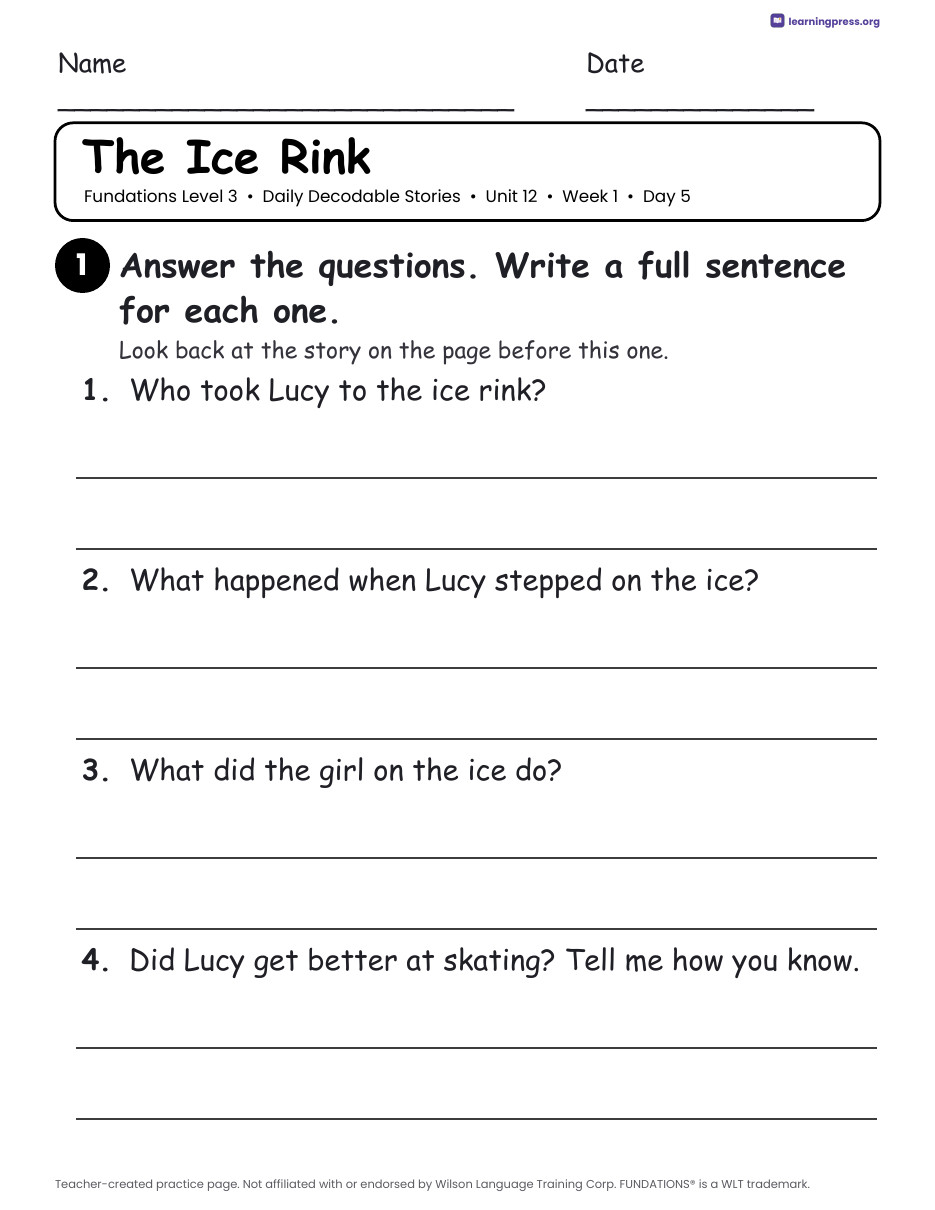 Preview page 3 of Fundations Level 3 Unit 12 Daily Decodable Stories