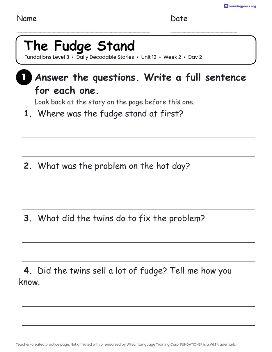 Preview page 4 of Fundations Level 3 Unit 12 Daily Decodable Stories