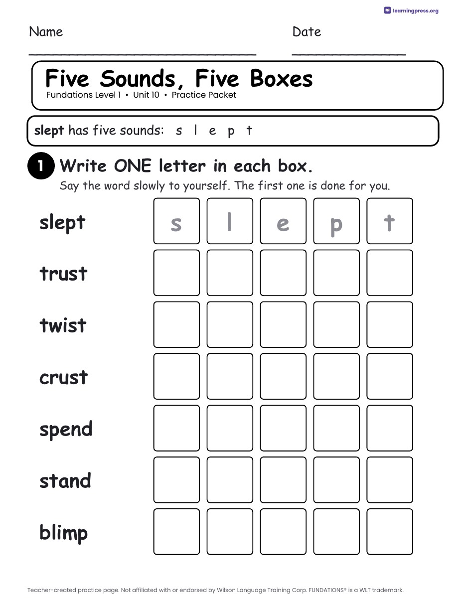 Preview page 1 of Fundations Level 1 Unit 10 Practice Packet