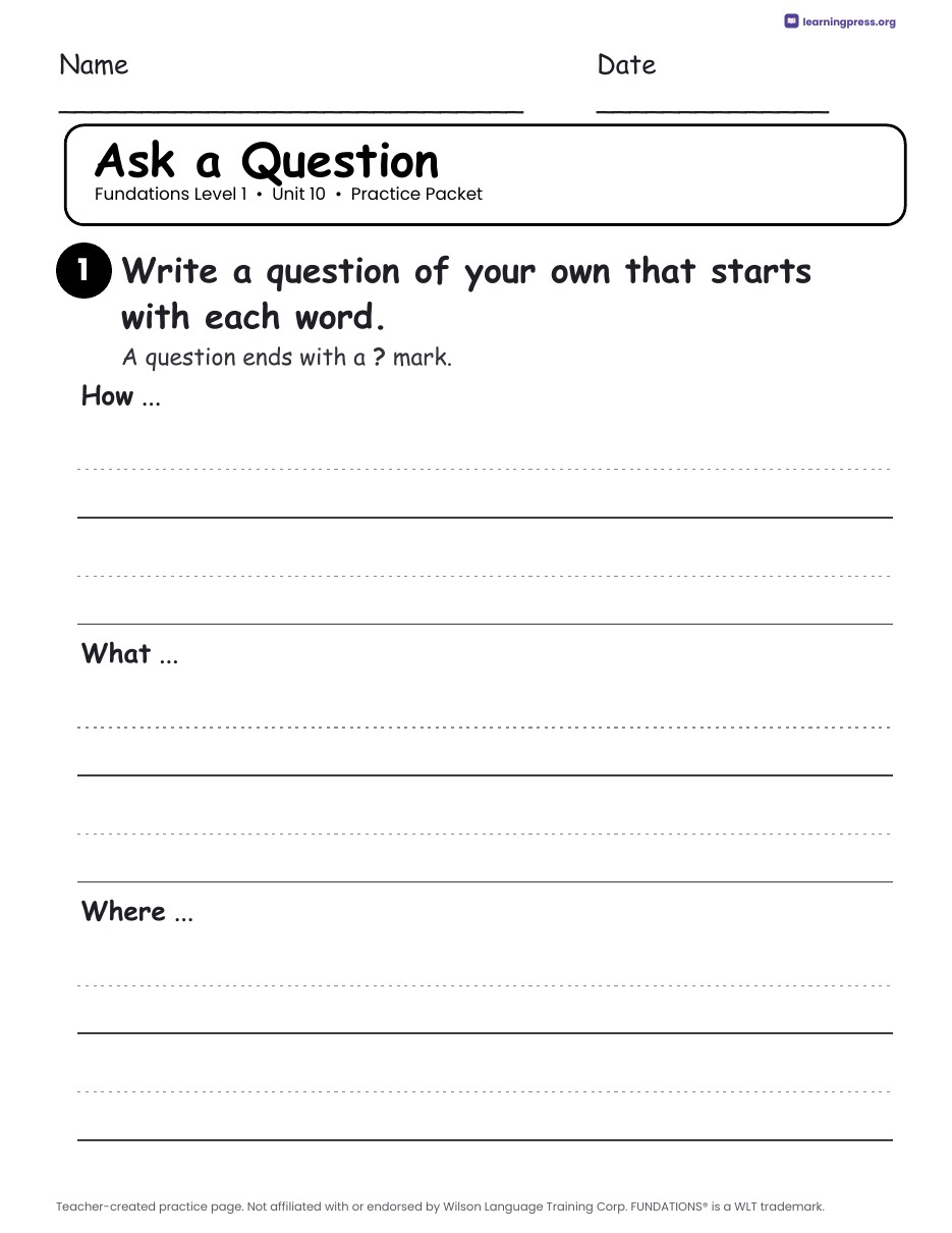 Preview page 4 of Fundations Level 1 Unit 10 Practice Packet