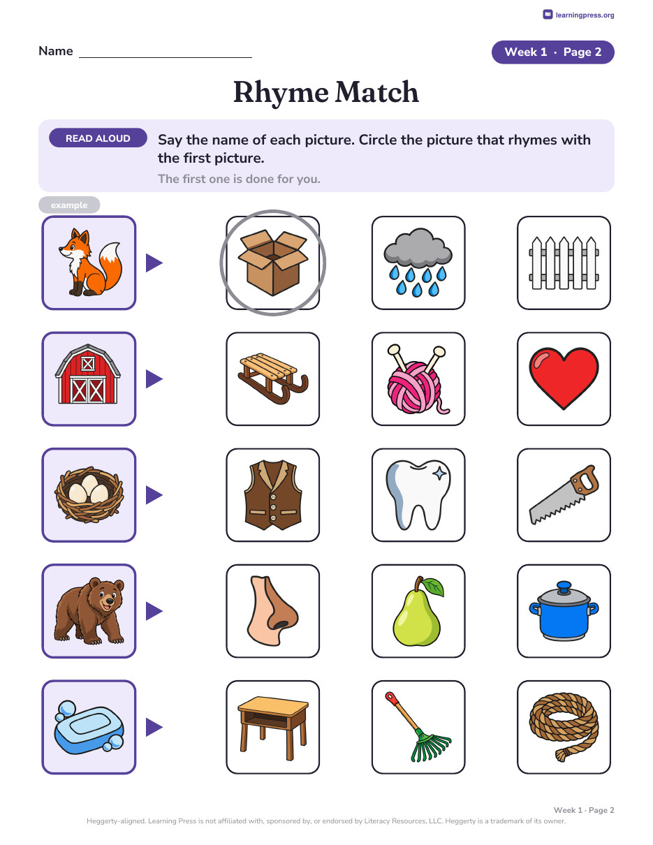 Preview page 2 of Heggerty-Aligned Kindergarten Phonemic Awareness Practice Pages | 35 Weeks