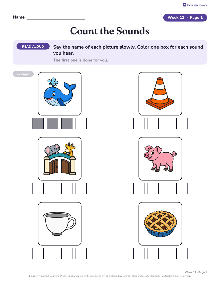 Preview page 4 of Heggerty-Aligned Kindergarten Phonemic Awareness Practice Pages | 35 Weeks