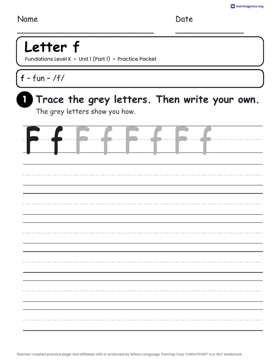 Preview page 2 of Free Fundations Level K Unit 1 Practice Packet Sample