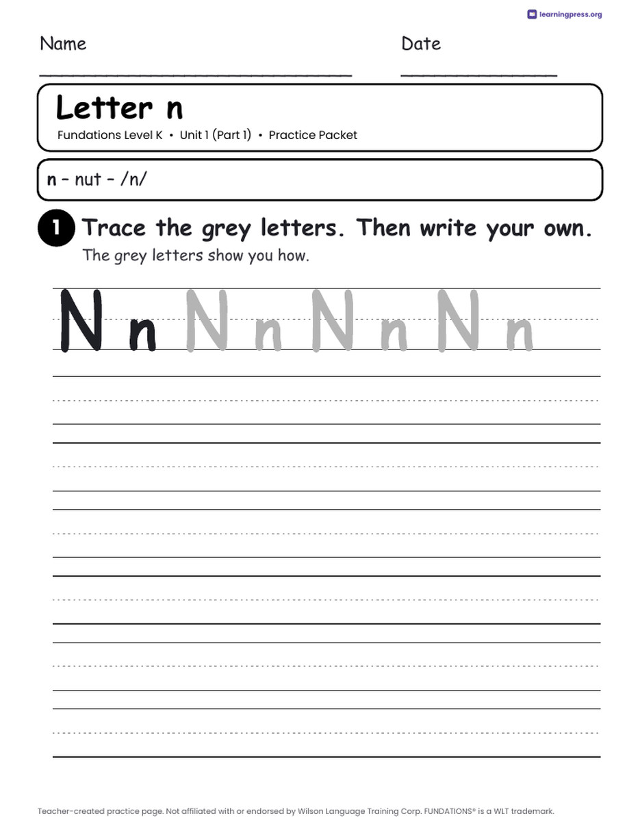 Preview page 4 of Free Fundations Level K Unit 1 Practice Packet Sample