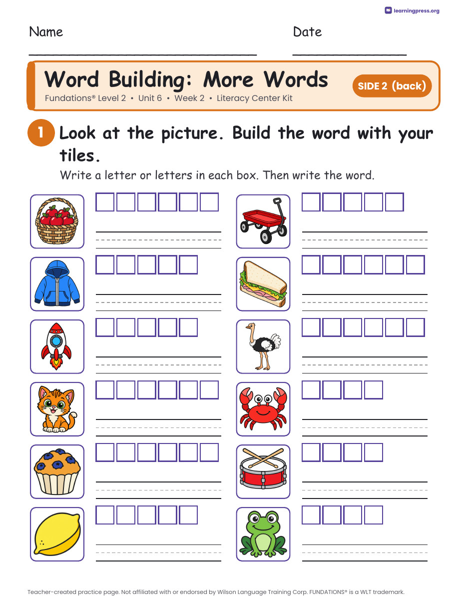 Preview page 2 of Fundations Level 2 Unit 6 Literacy Center Kits Bundle (2 Weeks)