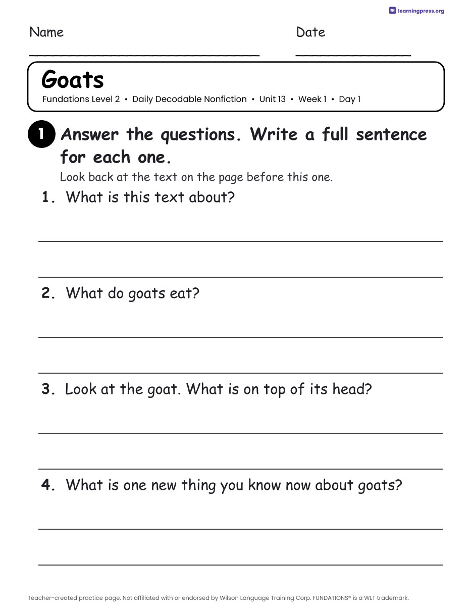 Preview page 2 of Fundations-Aligned Daily Decodable Nonfiction · Level 2 Unit 13
