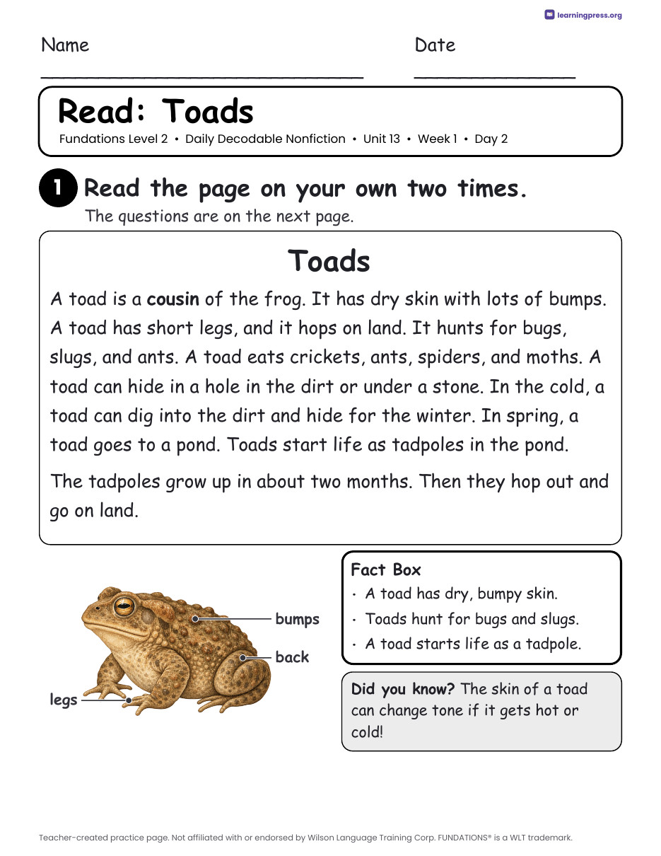Preview page 3 of Fundations-Aligned Daily Decodable Nonfiction · Level 2 Unit 13