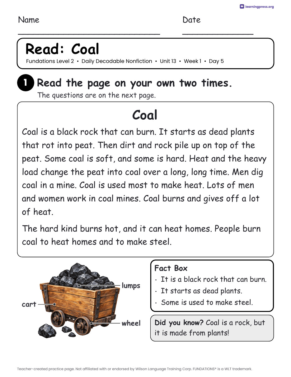 Preview page 4 of Fundations-Aligned Daily Decodable Nonfiction · Level 2 Unit 13