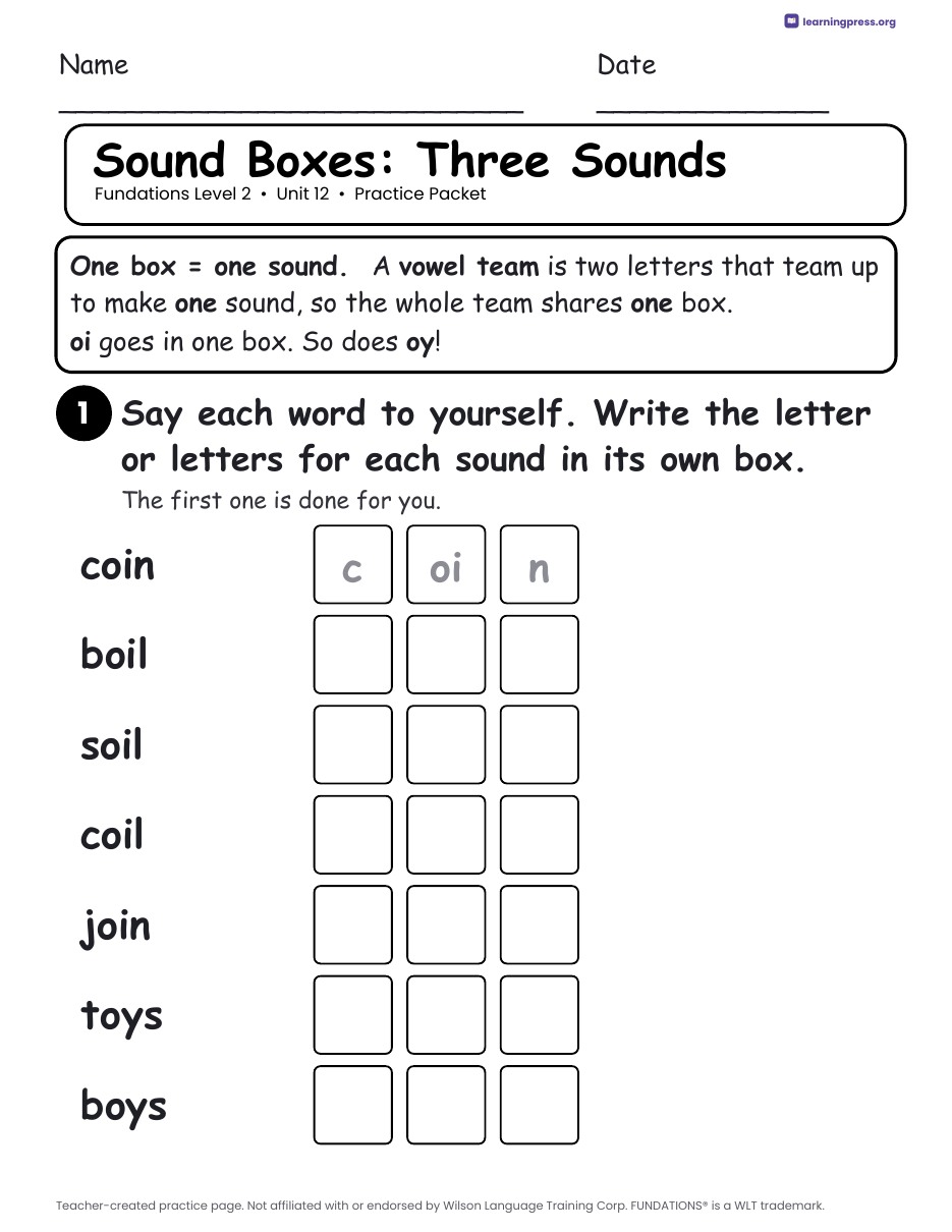 Preview page 1 of Fundations Level 2 Unit 12 Practice Packet