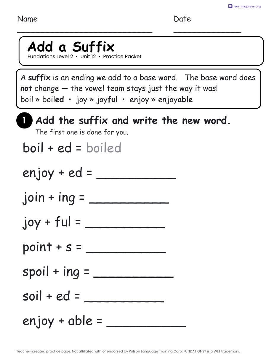 Preview page 3 of Fundations Level 2 Unit 12 Practice Packet