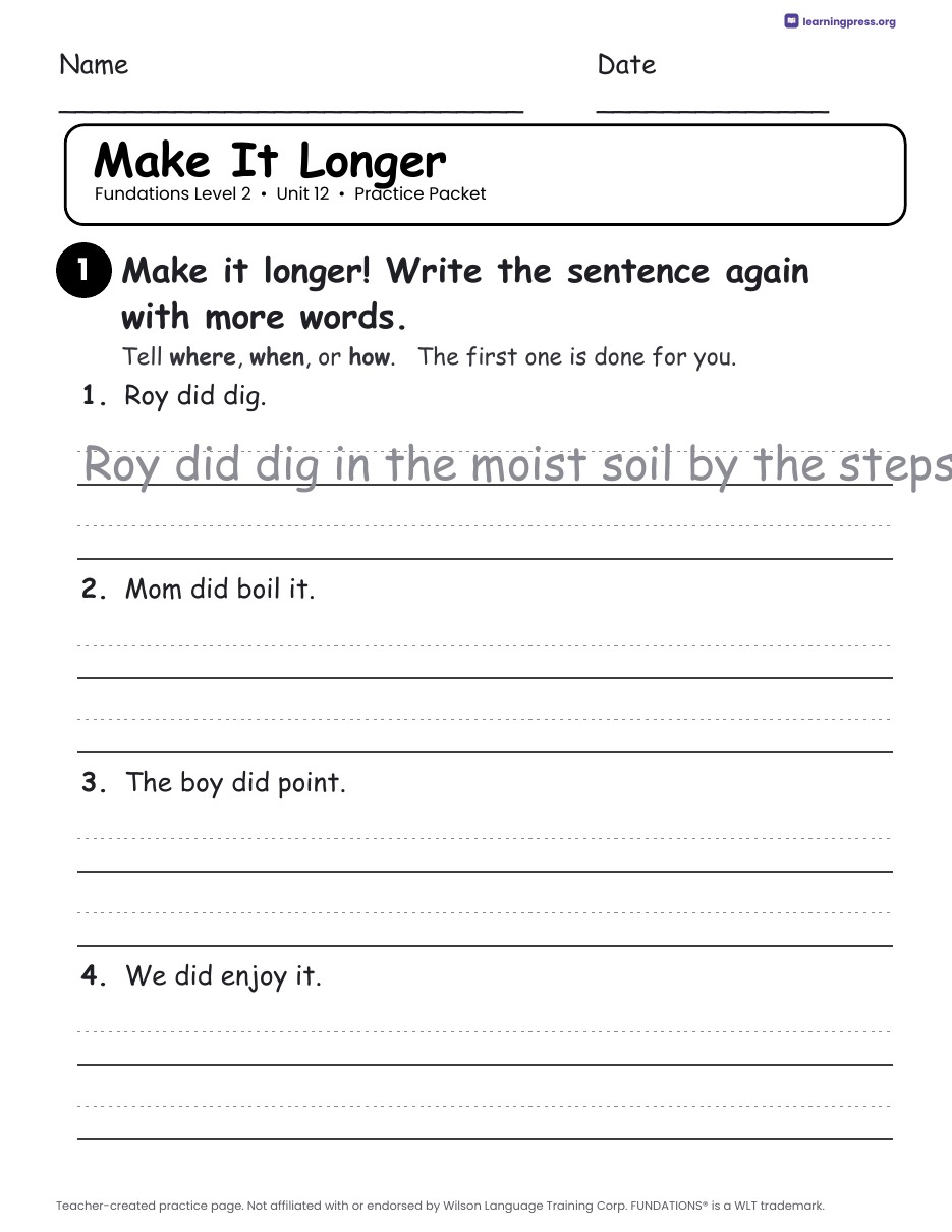 Preview page 4 of Fundations Level 2 Unit 12 Practice Packet