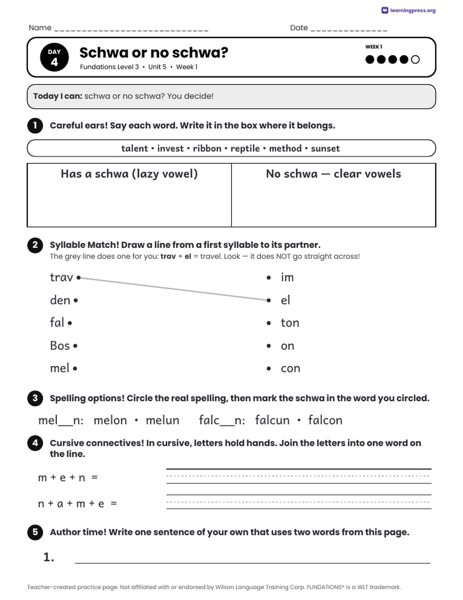 Preview page 3 of Fundations Level 3 Unit 5 Daily Lesson Work Pages
