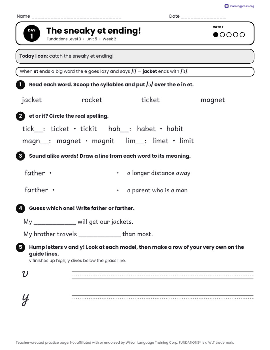 Preview page 4 of Fundations Level 3 Unit 5 Daily Lesson Work Pages