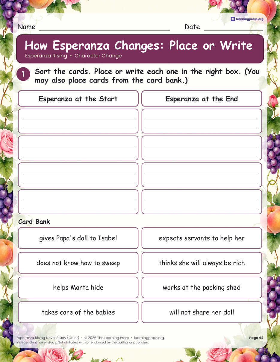 Preview page 4 of Esperanza Rising Novel Study · Chapter Questions, Vocabulary & Activities
