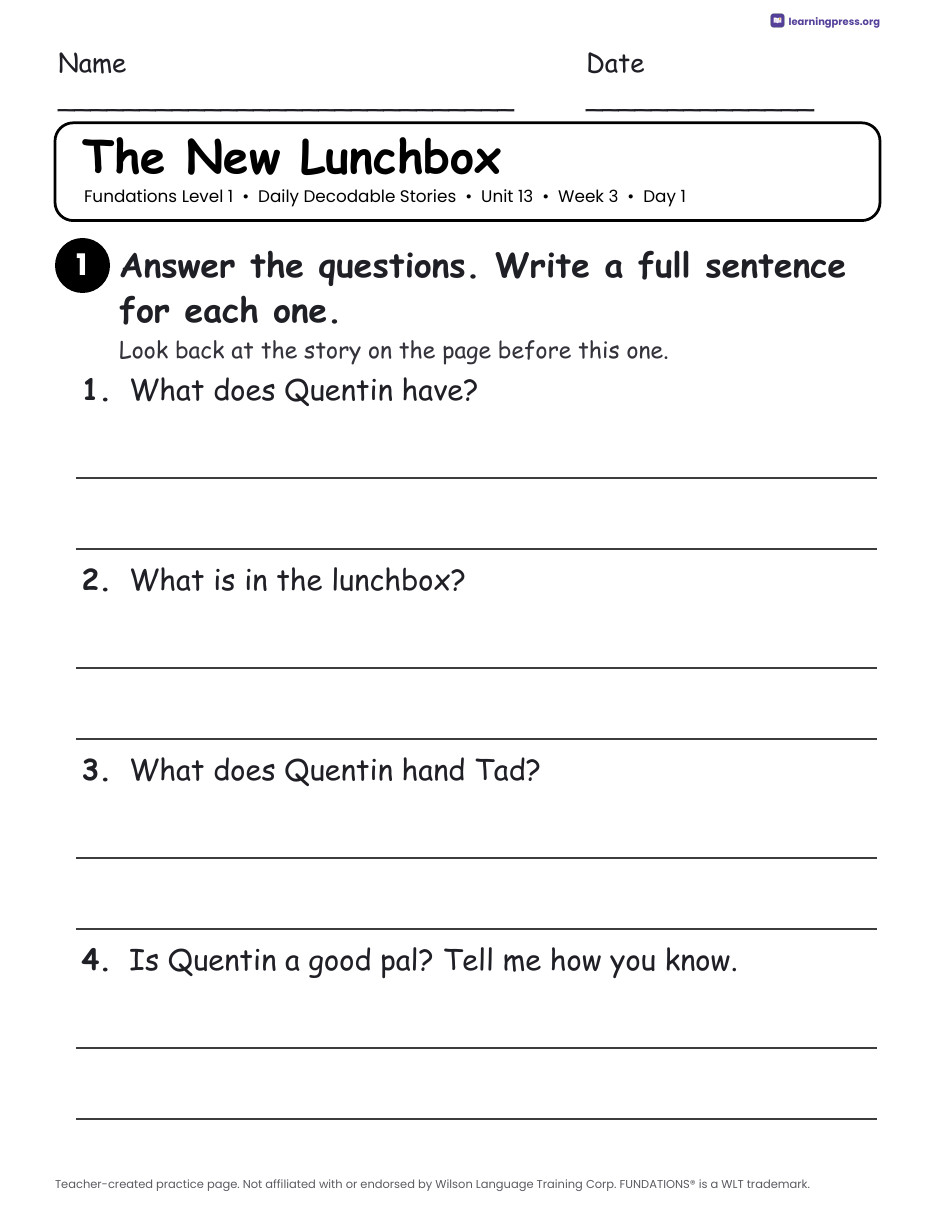 Preview page 4 of Fundations Level 1 Unit 13 Daily Decodable Stories