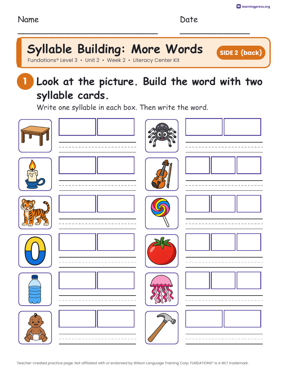 Preview page 2 of Fundations Level 3 Unit 2 Literacy Center Kits Bundle (3 Weeks)