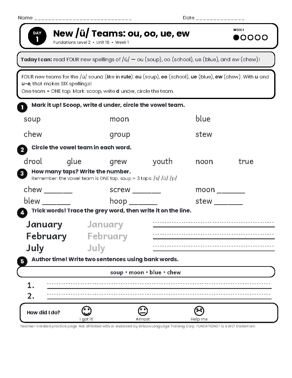 Preview page 2 of Fundations Level 2 Unit 15 Practice Pack