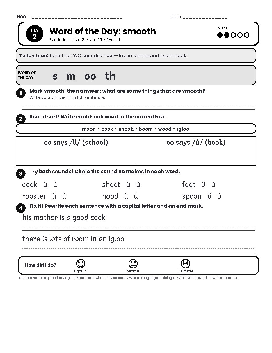 Preview page 3 of Fundations Level 2 Unit 15 Practice Pack