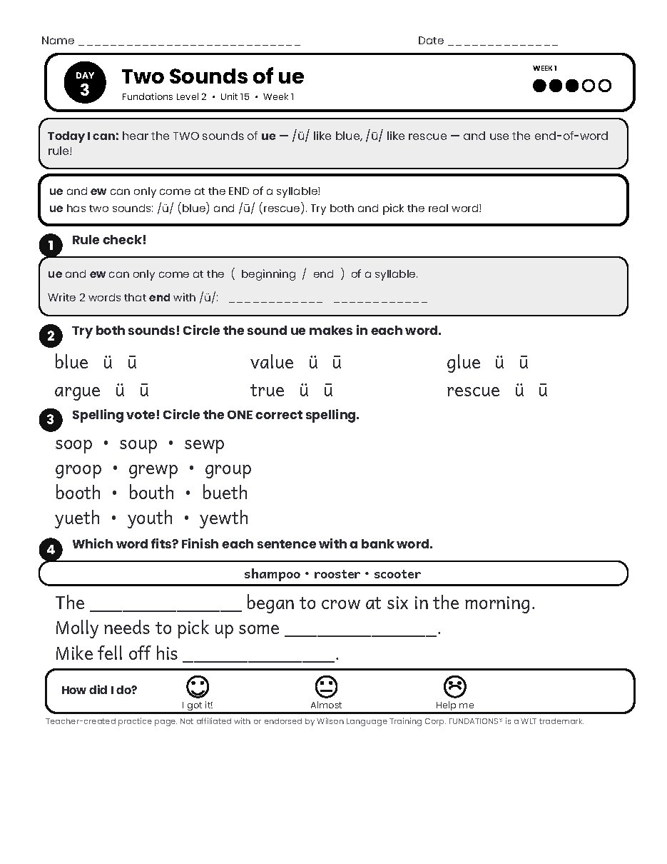 Preview page 4 of Fundations Level 2 Unit 15 Practice Pack