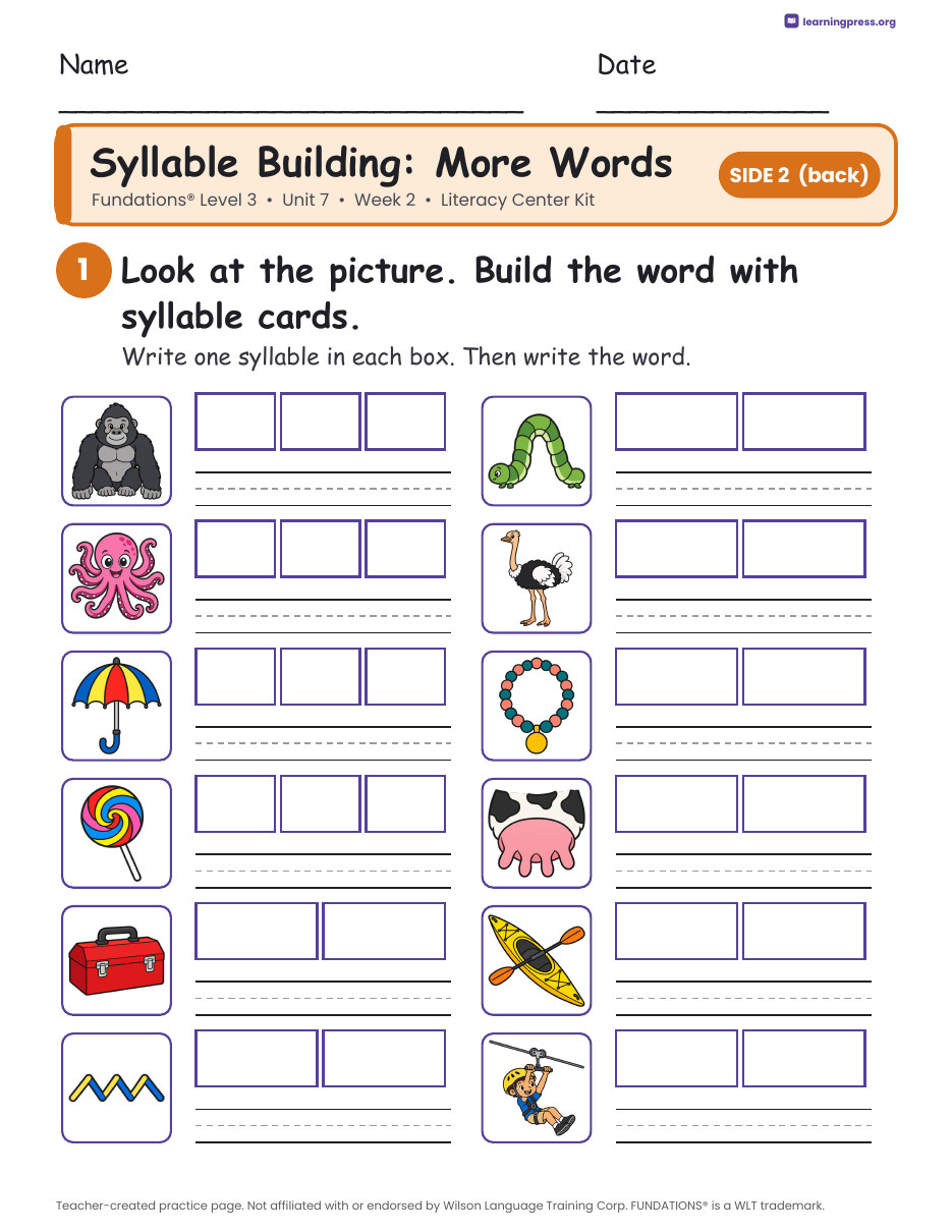 Preview page 2 of Fundations Level 3 Unit 7 Literacy Center Kits Bundle (2 Weeks)