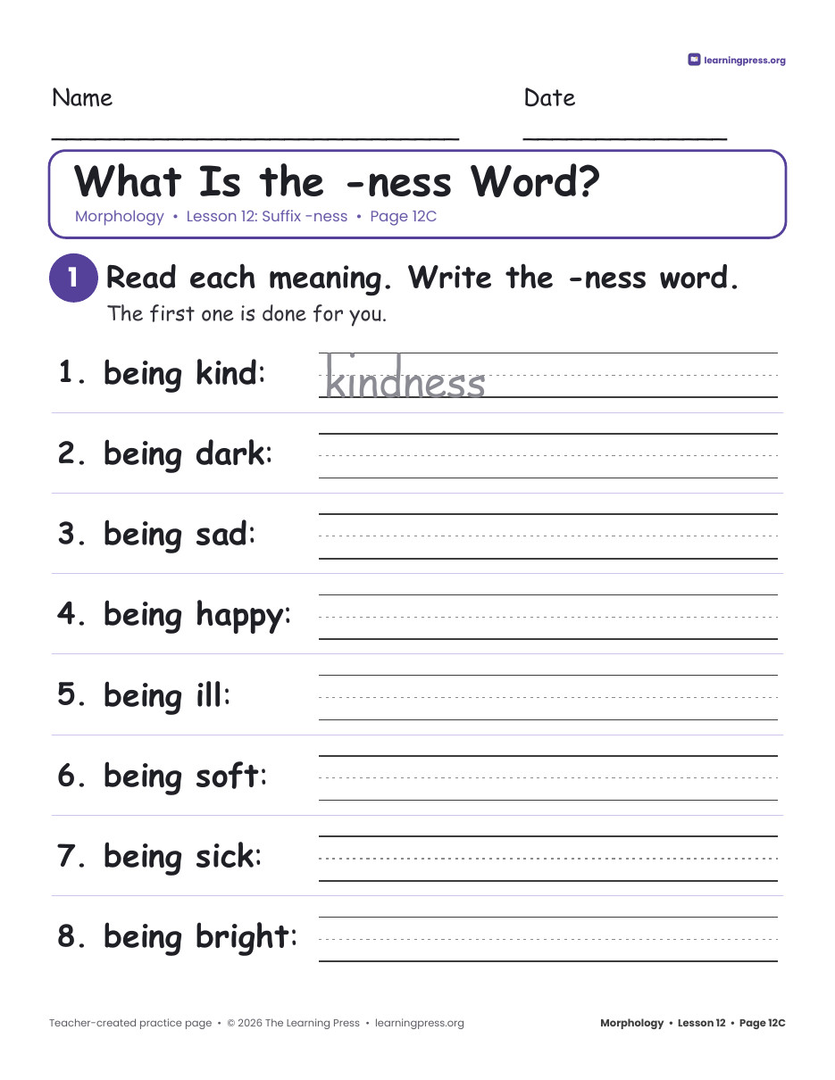 Preview page 2 of Grade 3 Morphology Unit 3: -ful, -less, -ness, -able, -er, -or · Slides + Pages