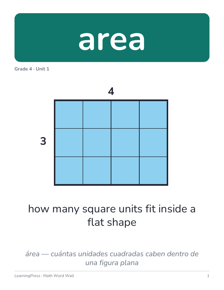 Preview page 1 of Illustrative Math (IM®) Aligned 4th Grade Math Word Wall (English & Spanish)