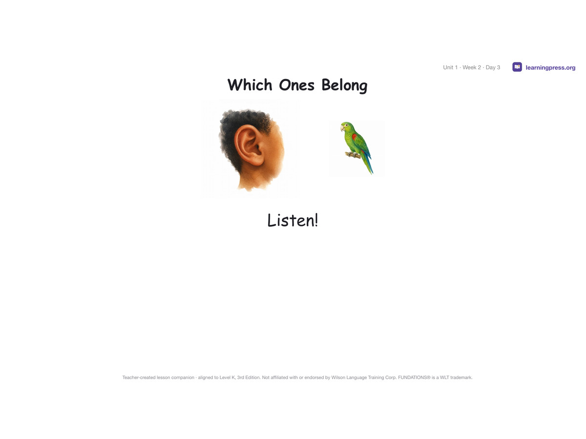 Preview page 2 of Fundations Level K Unit 1 Lesson Slides – 3rd Edition Aligned