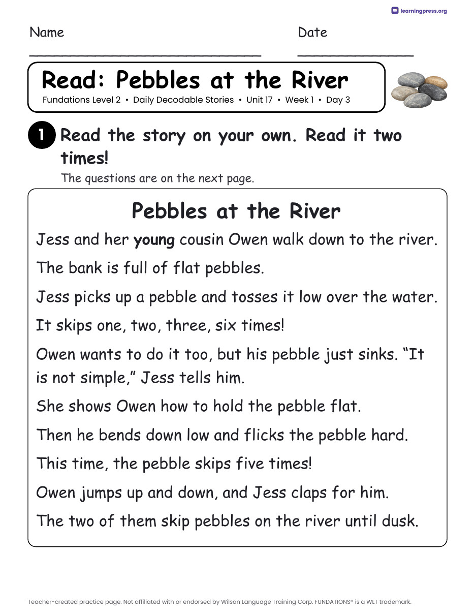 Preview page 2 of Fundations Level 2 Unit 17 Daily Decodable Stories