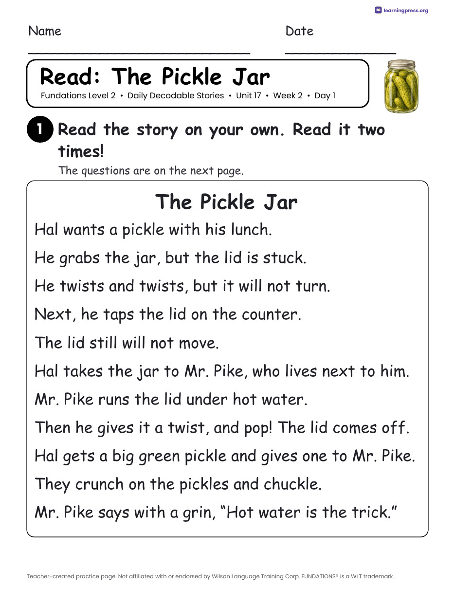 Preview page 3 of Fundations Level 2 Unit 17 Daily Decodable Stories