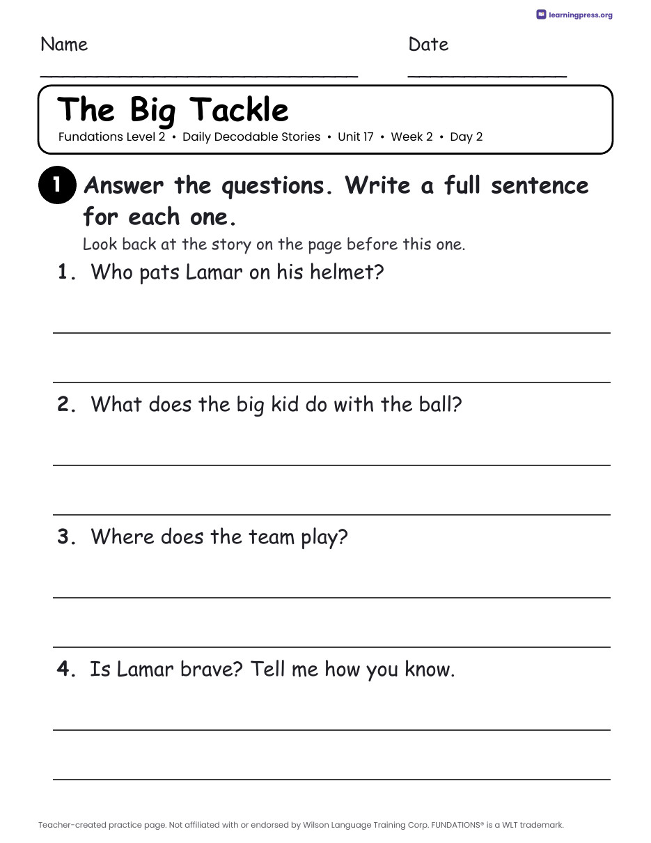 Preview page 4 of Fundations Level 2 Unit 17 Daily Decodable Stories