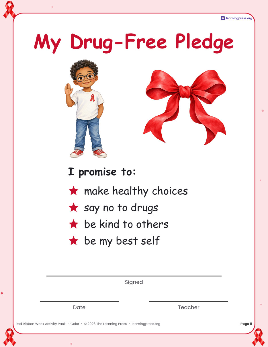 Preview page 2 of Red Ribbon Week Activity Pack · Spirit Week Posters, Pledge, Writing & Puzzles