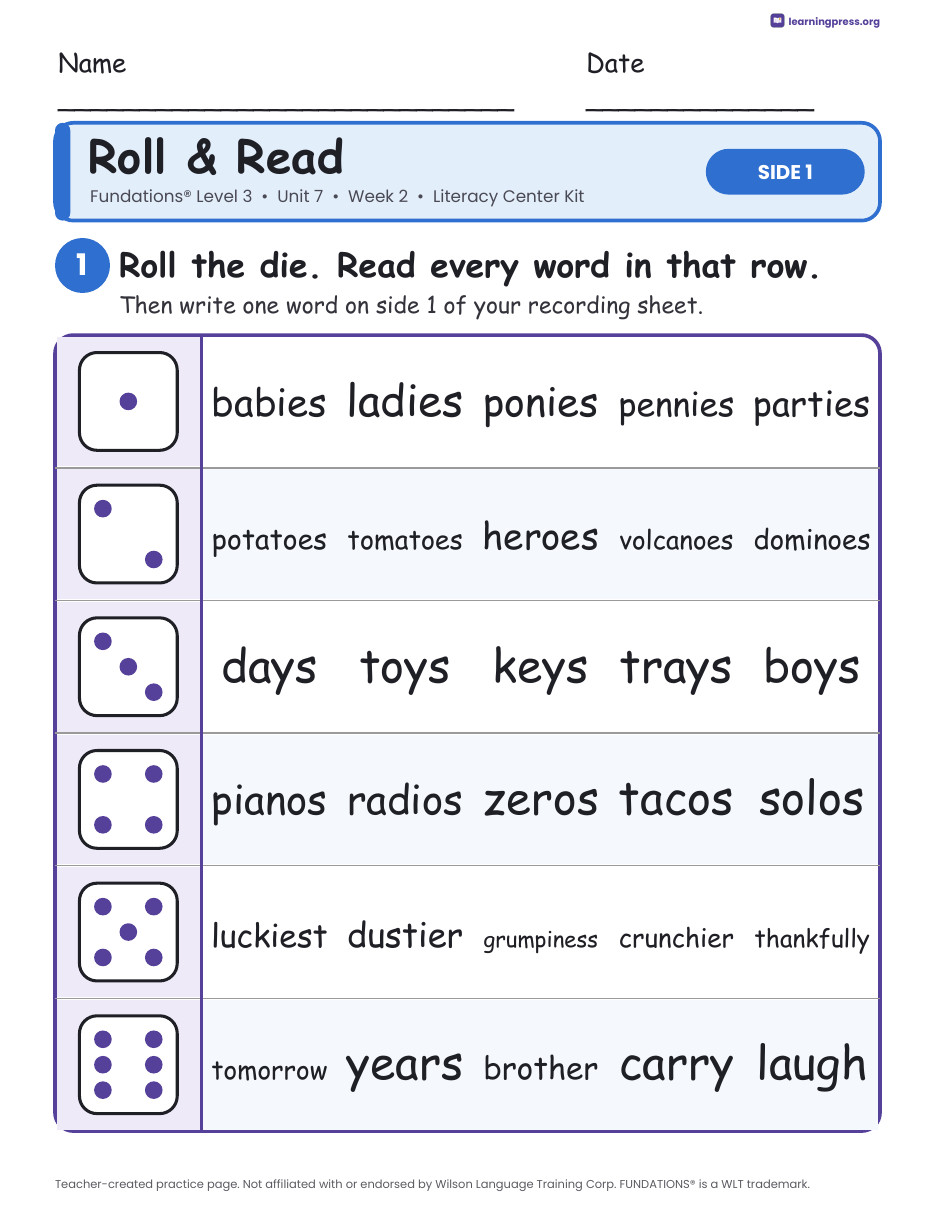 Preview page 1 of Fundations Level 3 Unit 7 Week 2 Literacy Center Kit