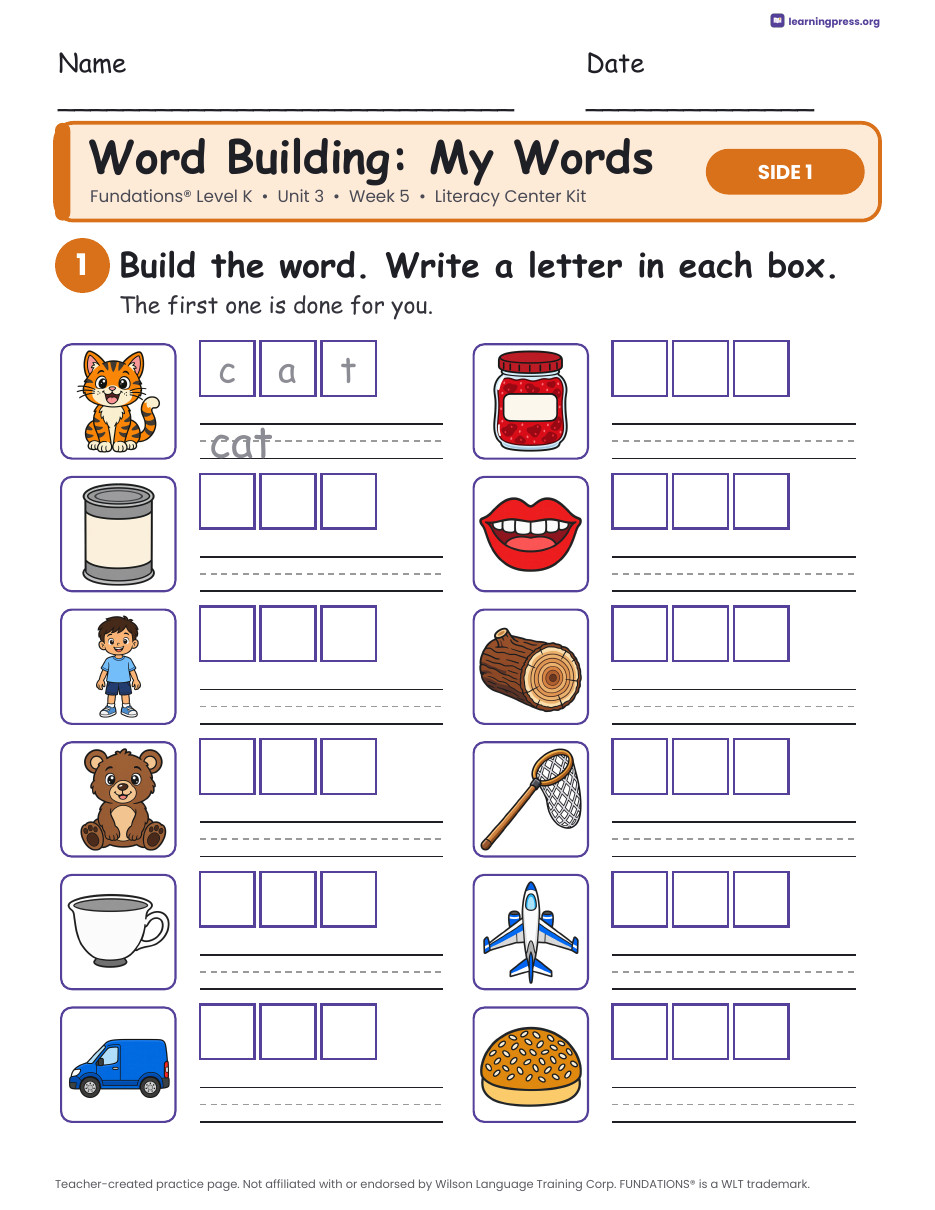 Preview page 2 of Fundations Level K Unit 3 Week 5 Literacy Center Kit
