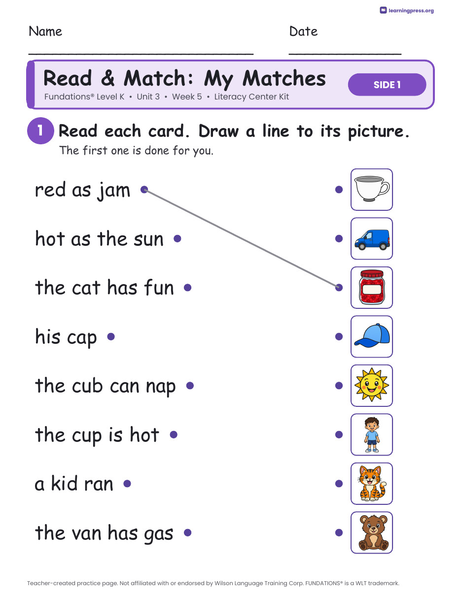 Preview page 3 of Fundations Level K Unit 3 Week 5 Literacy Center Kit