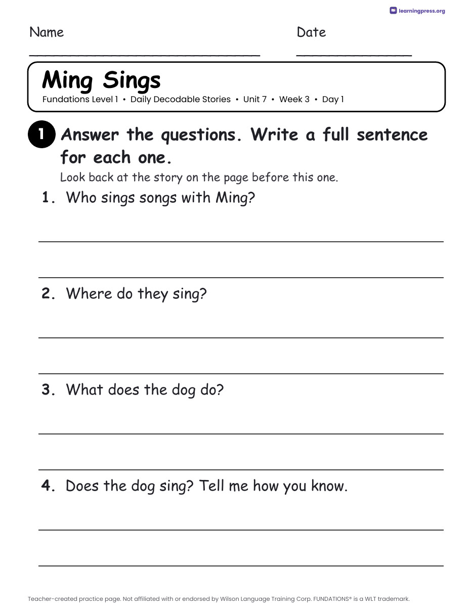 Preview page 4 of Fundations Level 1 Unit 7 Daily Decodable Stories