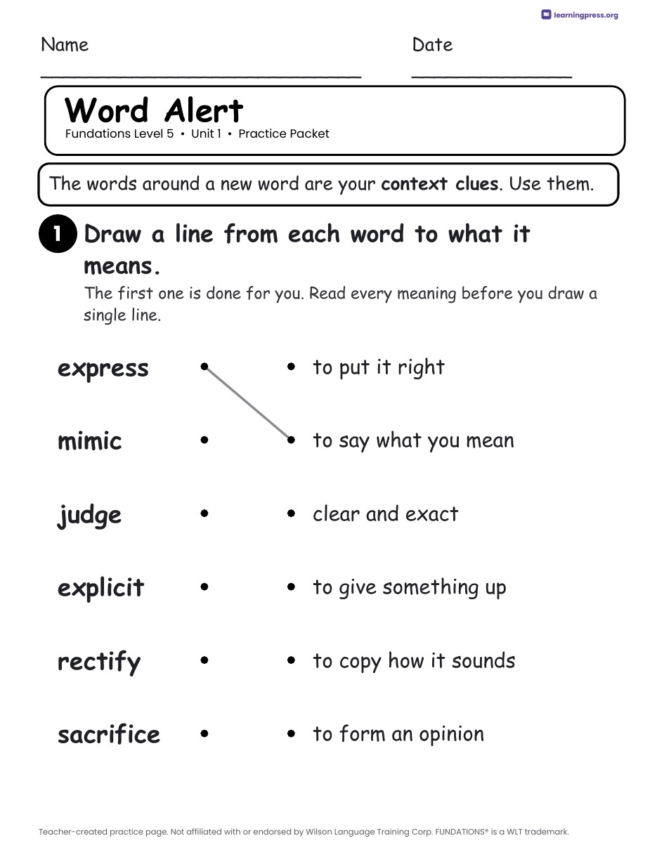 Preview page 3 of Fundations Level 5 Unit 1 Practice Packet