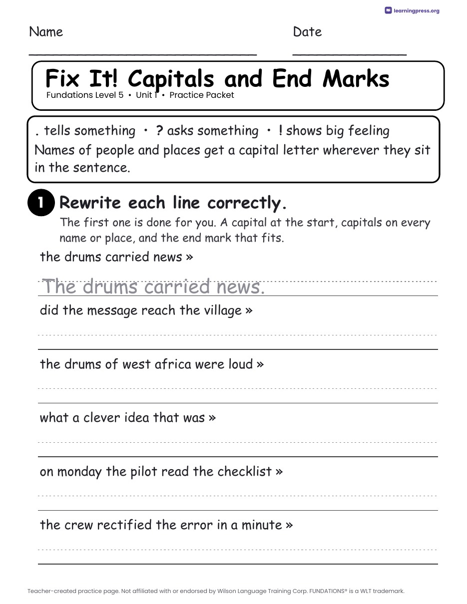 Preview page 4 of Fundations Level 5 Unit 1 Practice Packet