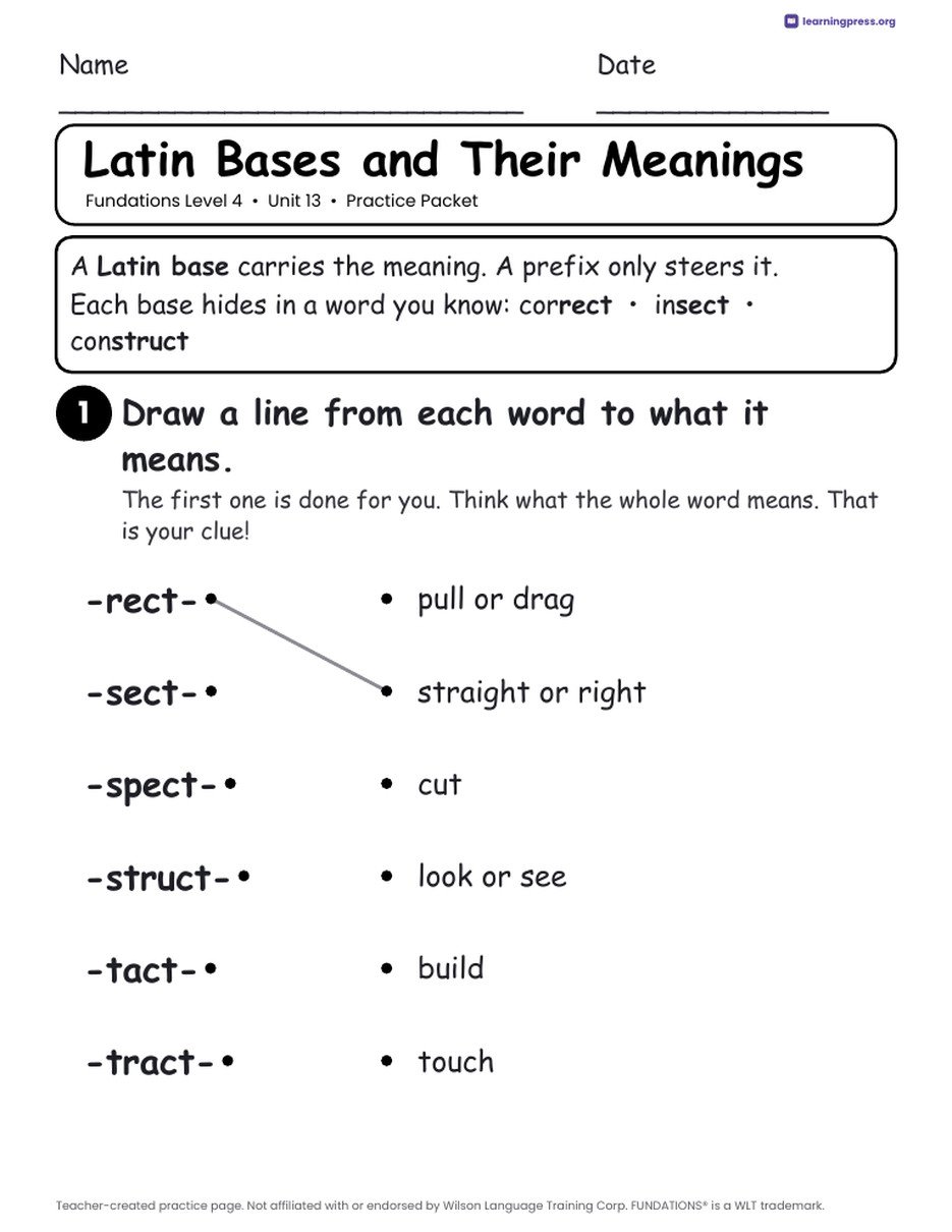 Preview page 2 of Fundations Level 4 Unit 13 Practice Packet