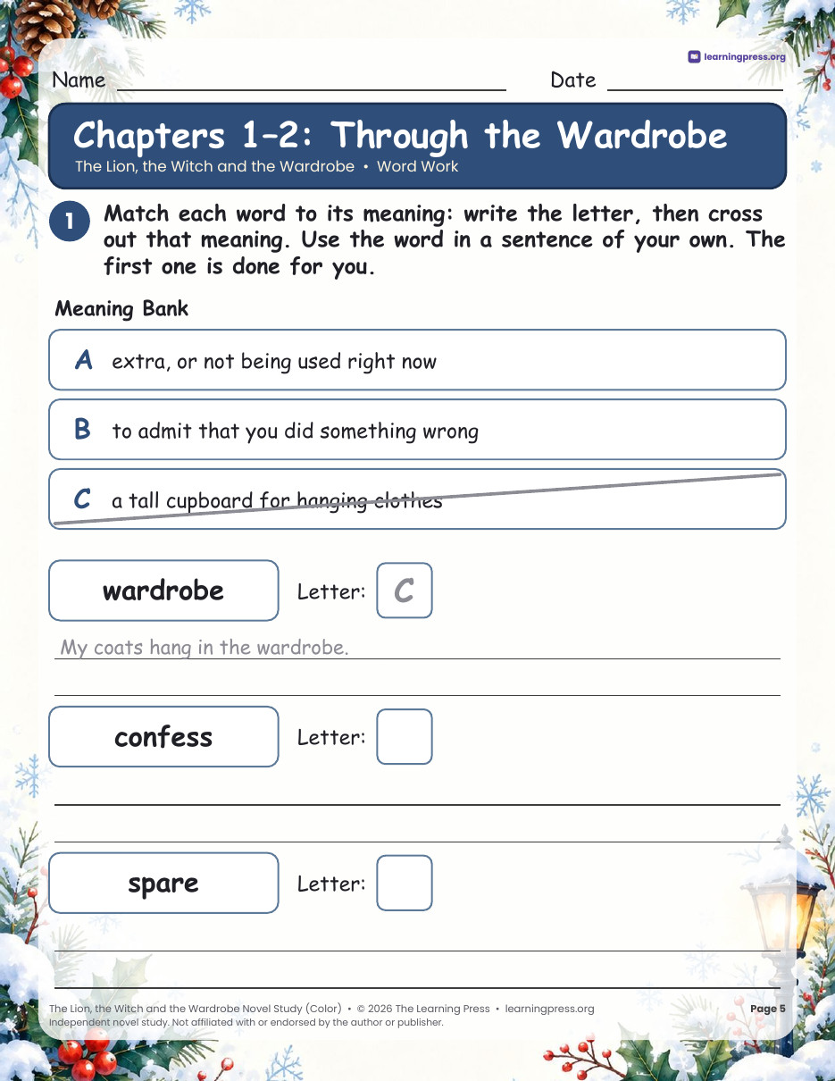Preview page 2 of The Lion, the Witch and the Wardrobe Novel Study · Questions & Activities