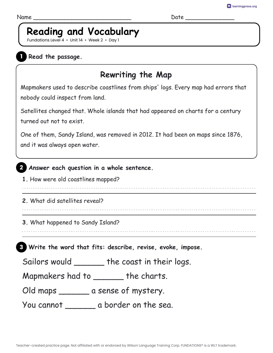 Preview page 3 of Fundations Level 4 Unit 14 Daily Lesson Work Pages