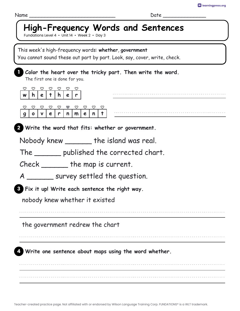 Preview page 4 of Fundations Level 4 Unit 14 Daily Lesson Work Pages