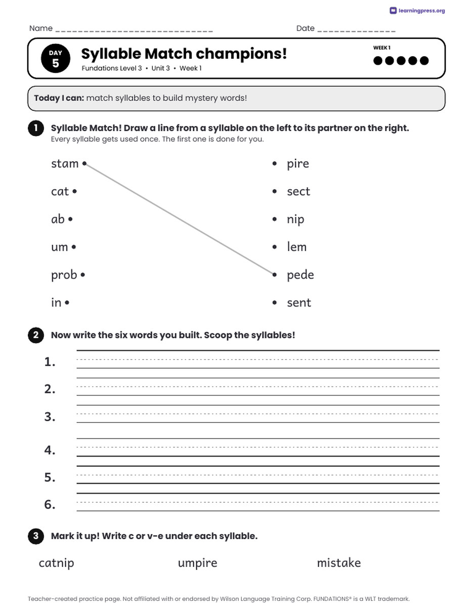 Preview page 4 of Fundations Level 3 Unit 3 Daily Lesson Work Pages